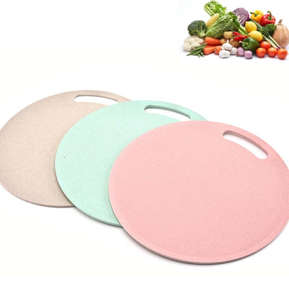 Kitchen Wheat Straw Chopping Board Multi-function Cutting Board Non-slip Round Shape Cutting Board for Home (Beige)