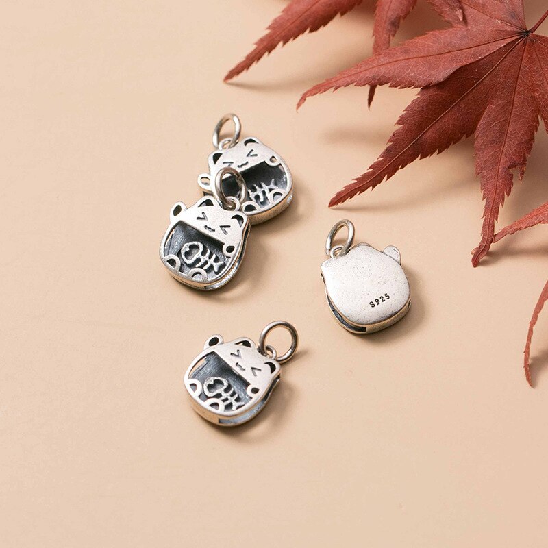 MEETSOFT Romantico Sterling Silver Cute Cat Pendenti E Ciondoli Gioielli Speciale di FAI DA TE Fatti A Mano Decorazione Collana Accessori Braccialetto