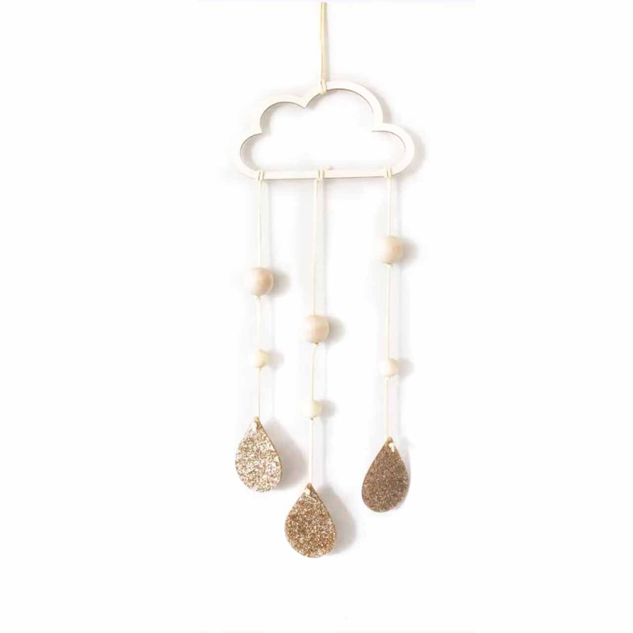 Wolken Regen Planeet Hout Chips Hanger Gordijnen Kinderkamer Wanddecoratie kinderen Hanger Handgemaakte Geweven Muur opknoping: Goud