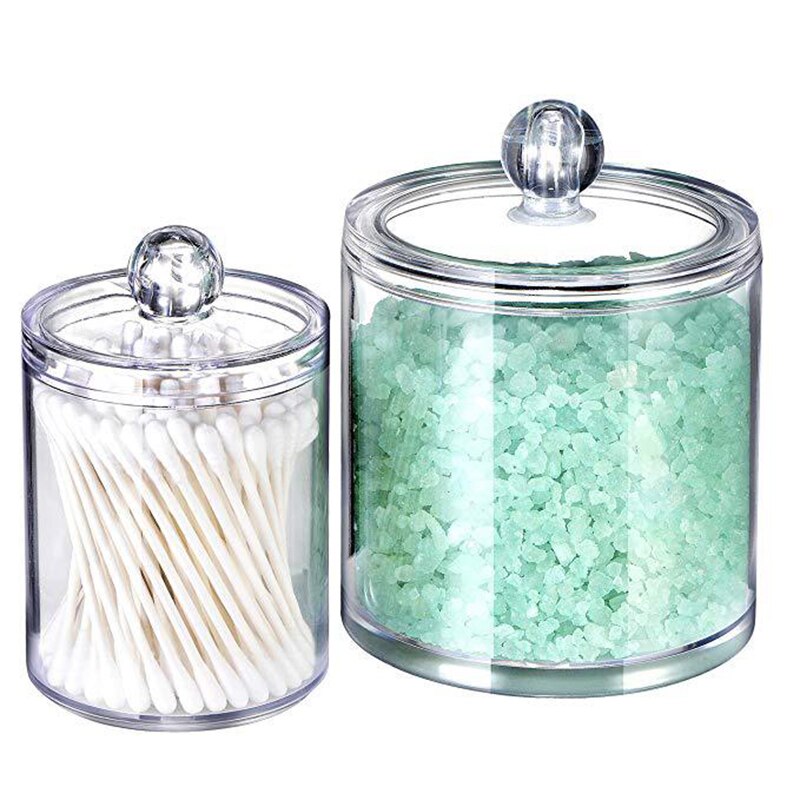 3 stk gennemsigtig opbevaringsboks makeup-arrangør kosmetisk opbevaringskrukke badeværelsestilbehør bomuldskugle akryl plastikboksholder: B