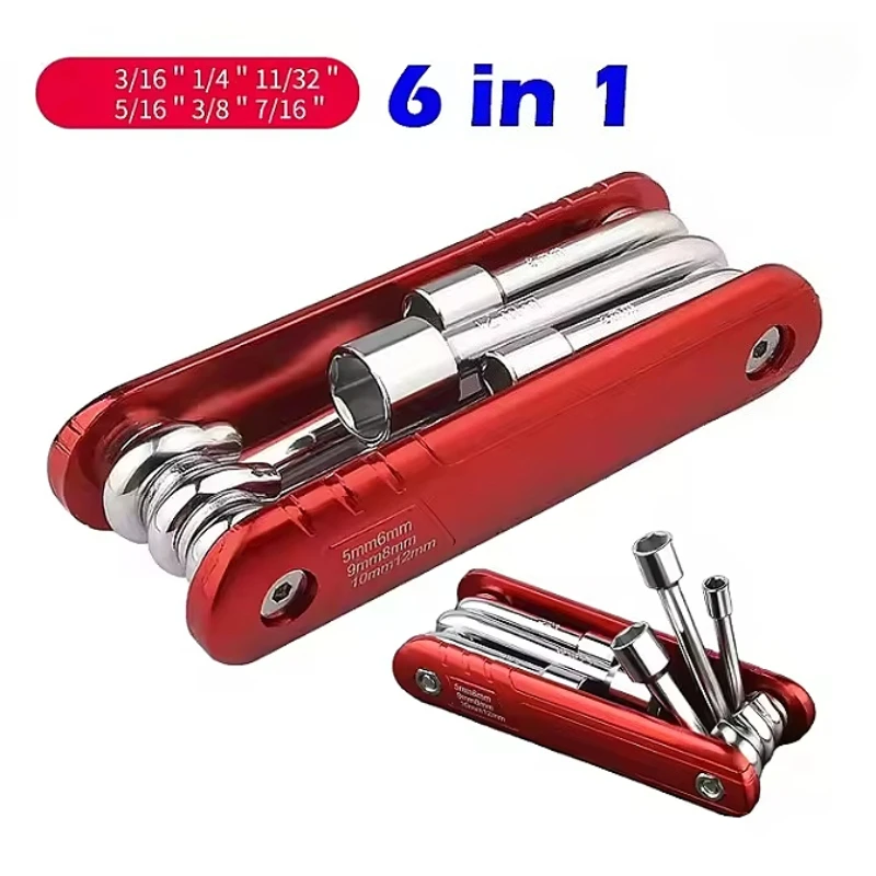 6-in-1 opvouwbare dopsleutelset Compacte moerhuls Driver Draagbare inbussleutel Huisreparatie Handgereedschap Multitool-schroevendraaiers
