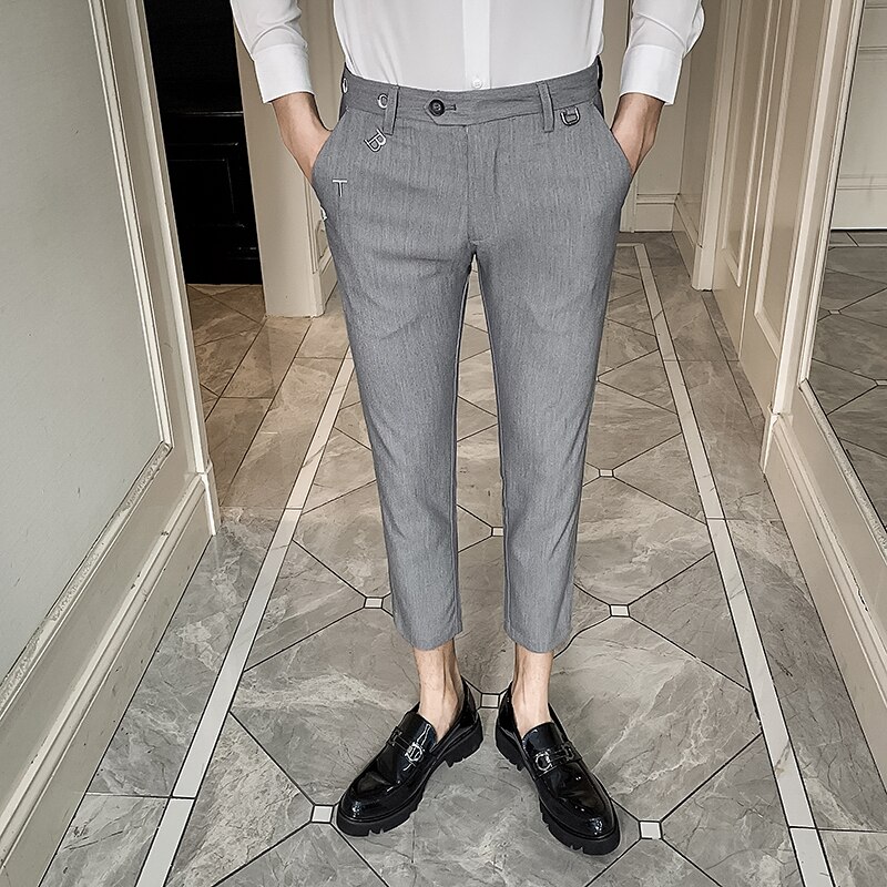 Herre kjole bukser ankel længde streetwear herre bukser formelle slim fit afslappet kontor jakkesæt bukser herre tøj 34