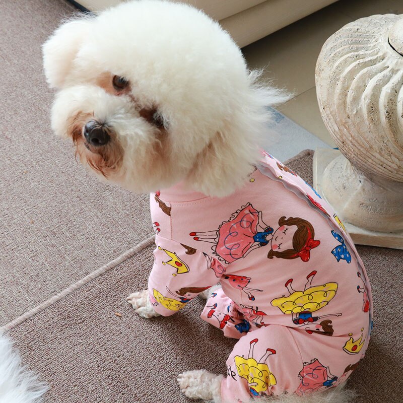 Mono estampado para perros pequeños, mono elástico para proteger el vientre, 100% de algodón, Chihuahua, caniche, ropa para cachorros