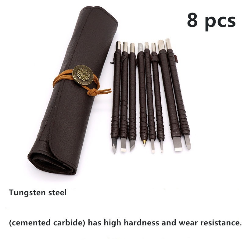3/8/10Pcs Carved Stone Files Knife Tungsten Steel Carving Files Knife Chisel Craft Tools Leather Case for Engraving