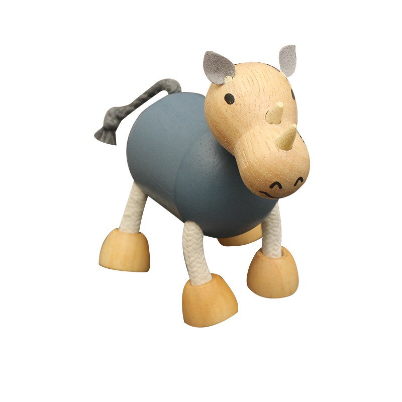 Wooden Small Animal Solid Wood Animal Doll Model Toy Children Forest Animal Puppet Toy Decoration: rhinoceros