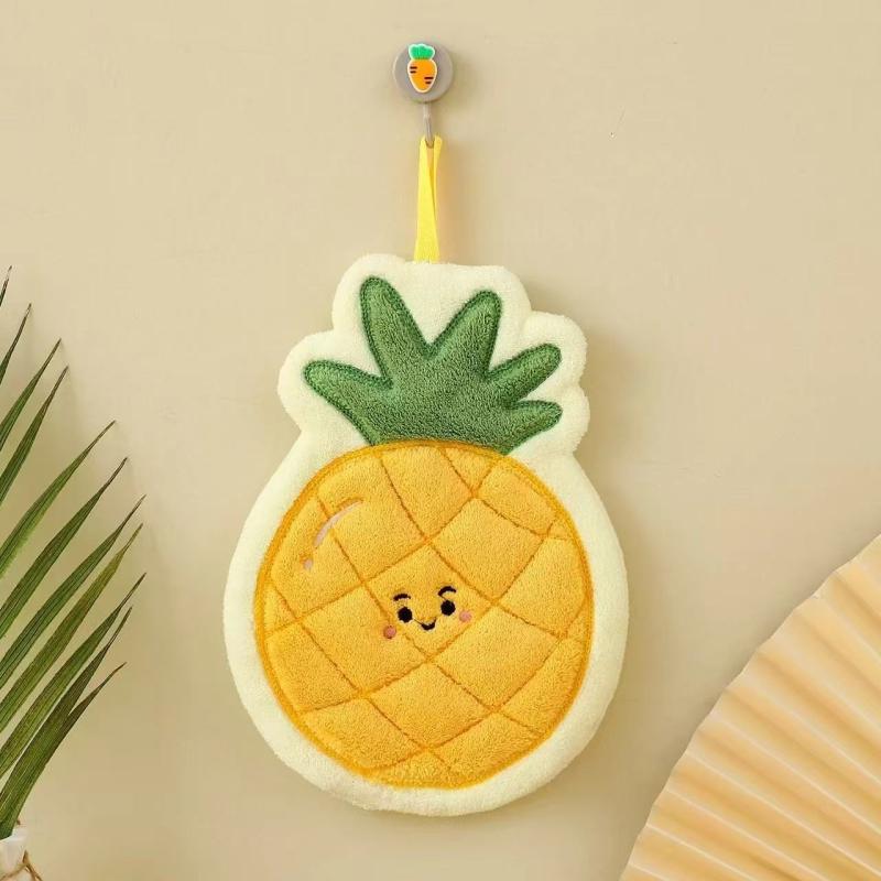 Fleece doekje badkamer bloemen handdoek huishoudartikelen fruit handdoek keuken absorberende schoonmaakdoek hangend sneldrogend koraal: Zwart