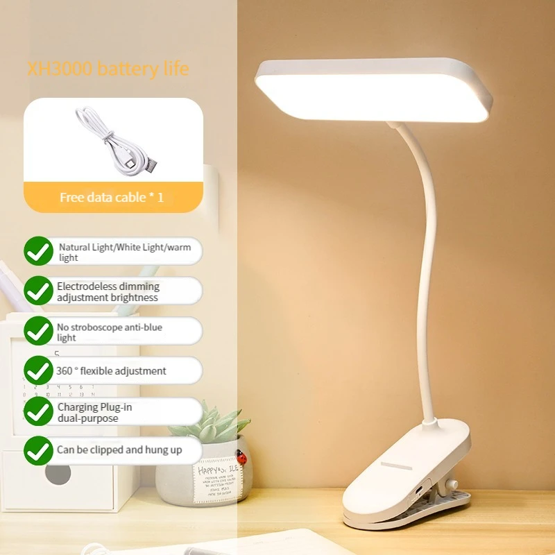 Bureaulamp met clipbevestiging en oogbescherming, oplaadbaar via usb en dimbaar led-licht, verstelbare studielamp voor studentenkamer of slaapkamer.: Zwart