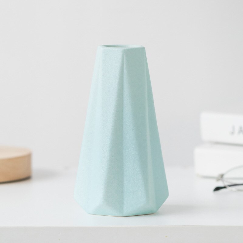 Keramisk vase boligindretning groft keramik diamant origami bred mund morandi enkel moderne stue tv skab sort blå: Lyseblå