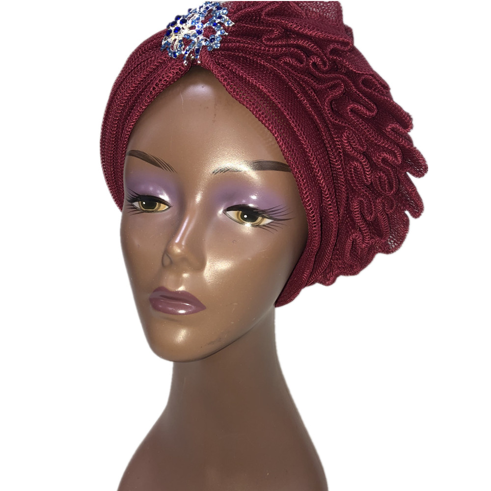 Blue Aso Oke Gele African Headtie Already Made Gele Head Wrap Ladies Hat auto headtie Muslim aso oke gele-