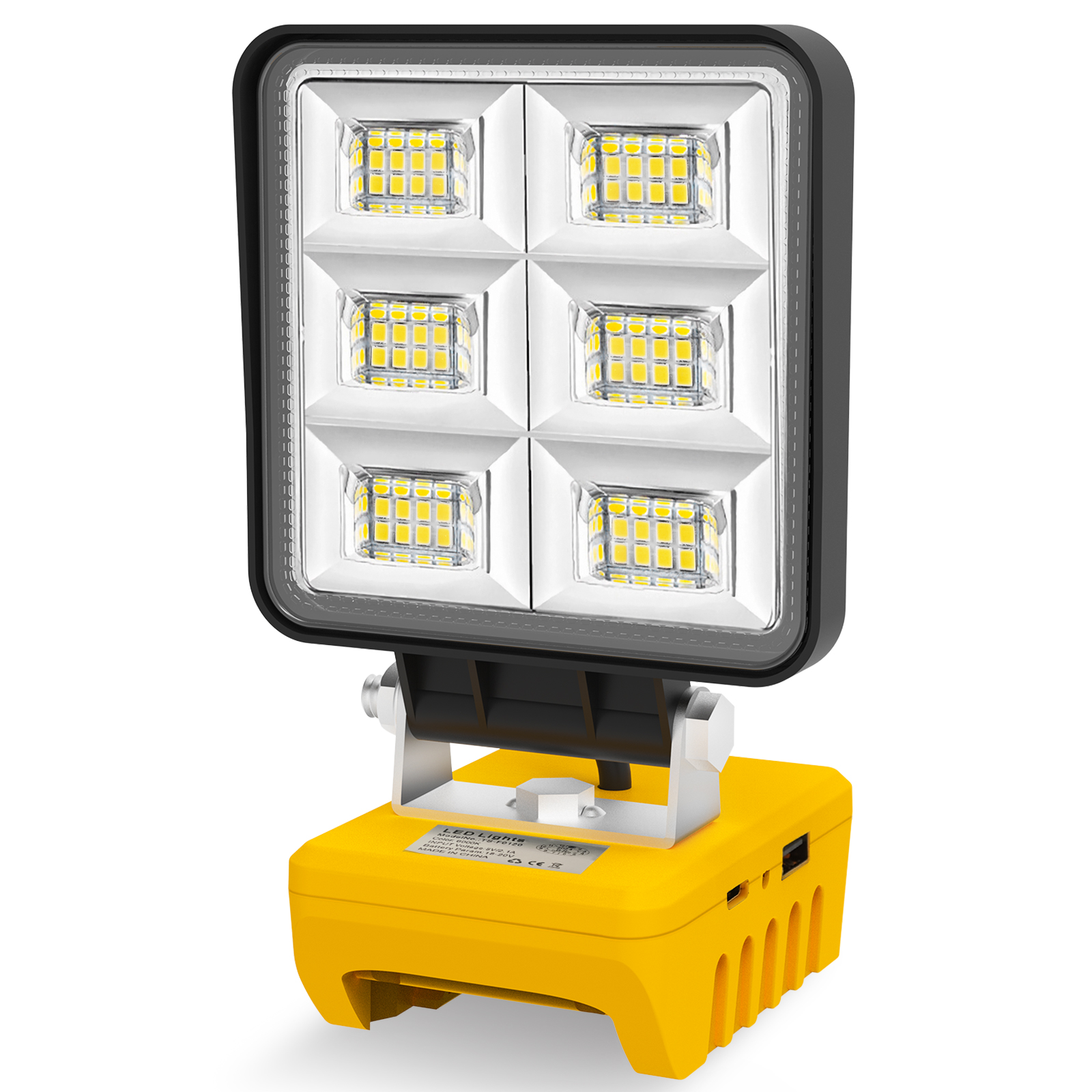Portátil 48w 5200lm led luz de trabalho sem fio luz de trabalho base ajustável recarregável led holofote para dewalt sem bateria: Default Title