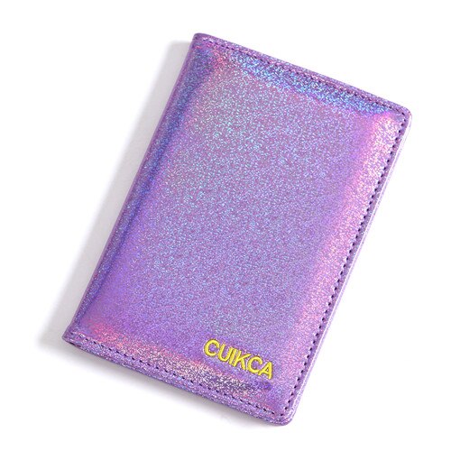 CUIKCA Passport Package Cover Flash Sequins Shine Glitter Leather Wallet ID Card Cases Holders Passport Bag Air Ticket Holder: purple