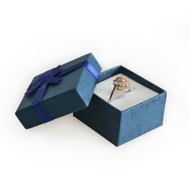 19 kolorów pudełko na pierścionek kolczyk opakowanie Case śliczne wstążki papierowe naszyjnik Wedding Stud Organizer biżuterii przechowywanie prezent Caja Expositor: Darkblue 4X4CM