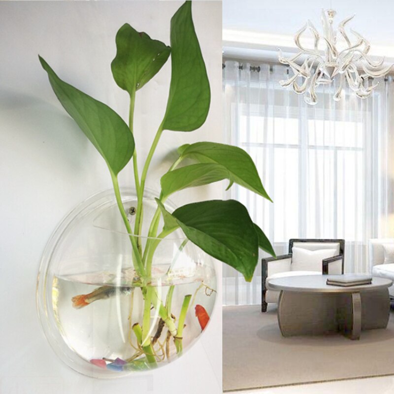 9 Inch Wall Mounted Fish Bowl - Acrylic Hanging Propagation Plant Pot For Hydroponic Plants, Home & Office Decor
