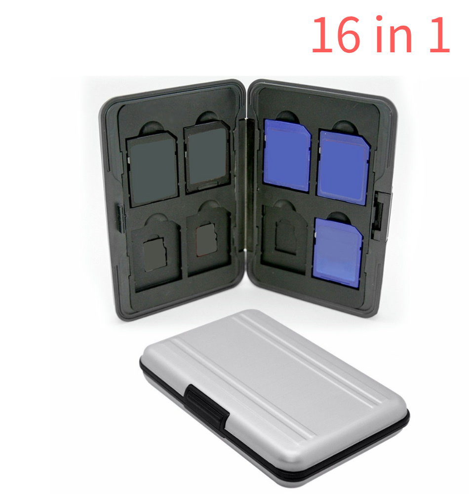 Porte-carte mémoire 6/12/15/16 en 1, mallette de rangement Portable, boîte en aluminium argenté, accessoires pour cartes mémoire SD TF: Marron