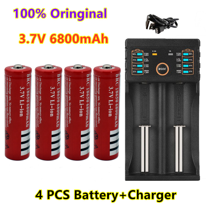 100% Originele 18650 Batterie 3,7V 6800Mah Wiederaufladbare Liion Batterie Für Led Taschenlampe Batery Litio Batterie + Ladegerät: Blauw