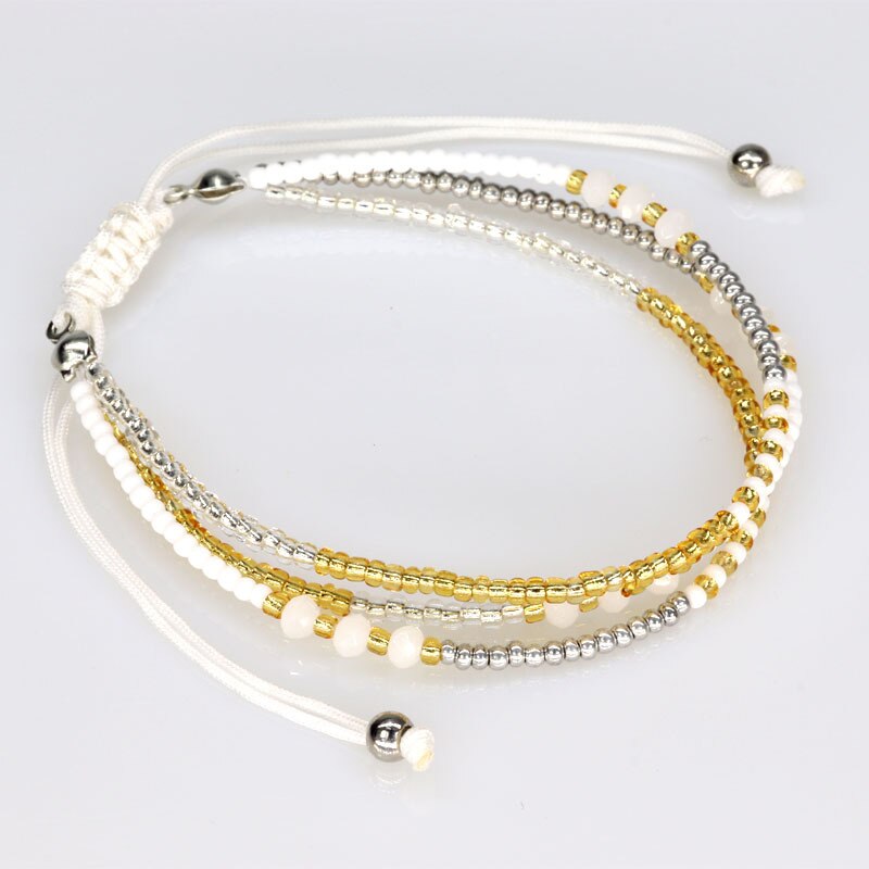 Simple Three Layers Multicolor Boho Handmade Tether Seeds Beaded Bracelets for Women Summer Beach Jewelry: style 9