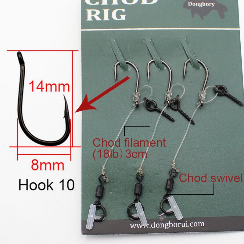 1 pakke karper fiskeriudstyr med filament 18lb fiskesnøre / boilies skrue lille rig / fiskekrog 6/8/10 pop up chod rigs: 3cm- krog 10