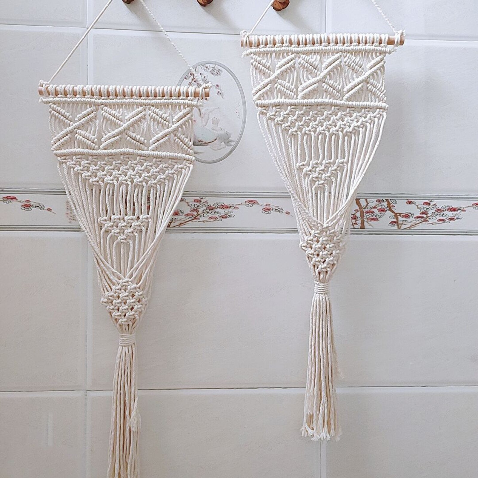 Wall Macrame Planter Plant Er Indoor Decorative Flower Pot Wall Holder With Wooden Rod Cotton Rope Handwoven Boho Gardening
