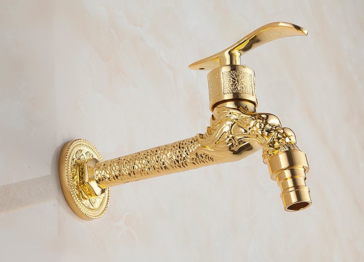 Euro Luxury Gold Finish Bibcock Faucet Tap/ Wall Mount Single Lever Water Sink Faucet /Washing Machine Water Faucet Taps