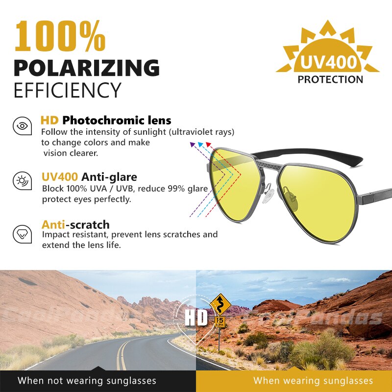 LIOUMO-gafas de sol fotocromáticas de aluminio y magnesio para hombre y mujer, lentes de sol polarizadas con visión nocturna, UV400, zonnebril