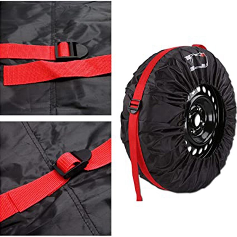 Seasonal Tire Covers Set of 4 Spare Wheel Storage Tote Bags with Handle for 19 Inch-23 Inch Tires Protect Extra Tyres