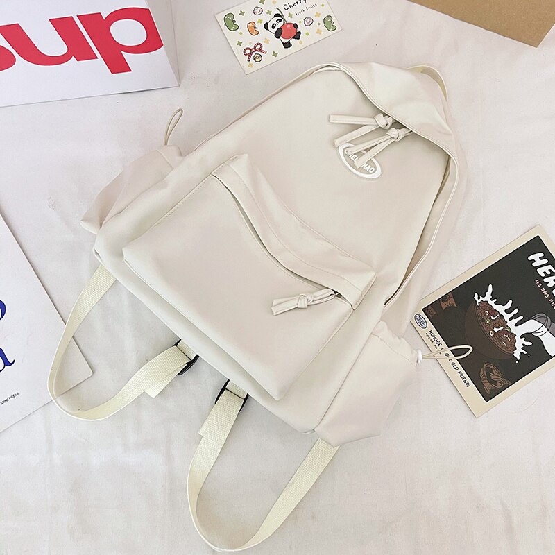 Kobiety plecak nastoletnie dziewczyny Kawaii nylon tornister kobiet student torba na ramię tornister koreańnarty styl stałe Bagpack książka Mochila: biały / nie pendant