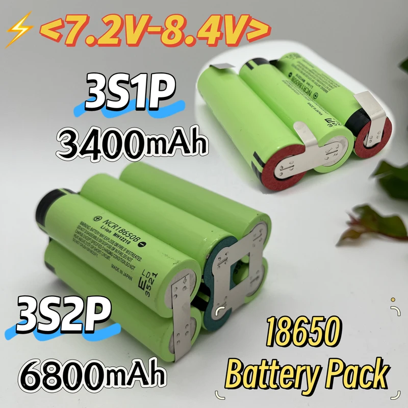 Batería de iones de litio NCR18650-34B 2S1P/2S2P/3S1P/3S2P/4S1P/4S2P/5S1P/5S2P/6S1P/6S2P 7,2 V-25,2 V 3,4/6,8 Ah paquete de batería para destornillador