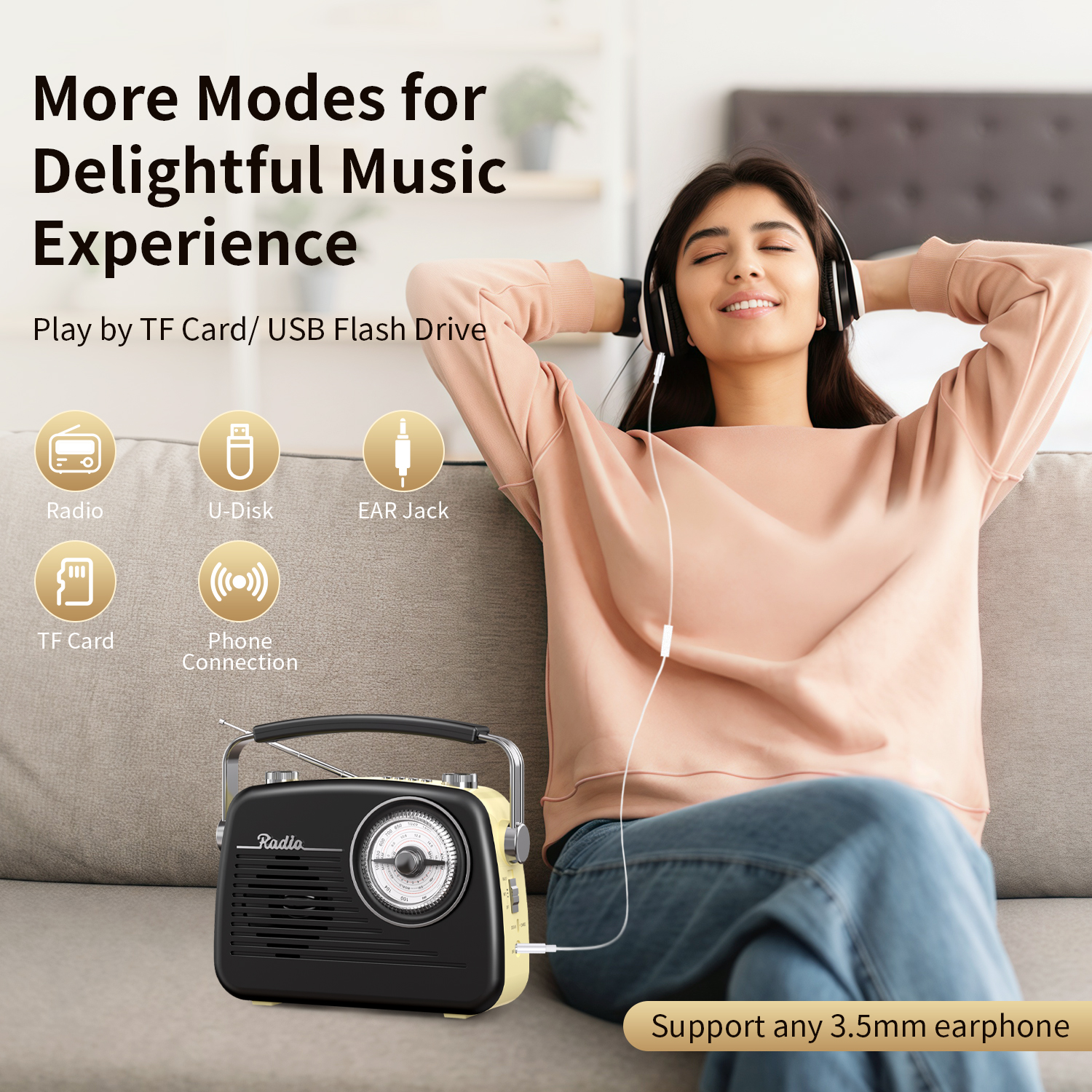 Portable multi-function radio AM/FM/SW multi-band, USB charging, TF card playback, with antenna, with the best reception, easy t