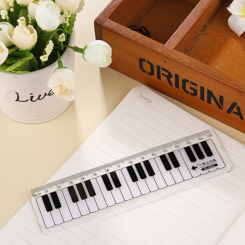 Regla recta de plástico de estilo Piano para estudiantes, regla Simple de color blanco y negro, material de dibujo para estudiantes, material de papelería para escuela y oficina, , 1 unidad