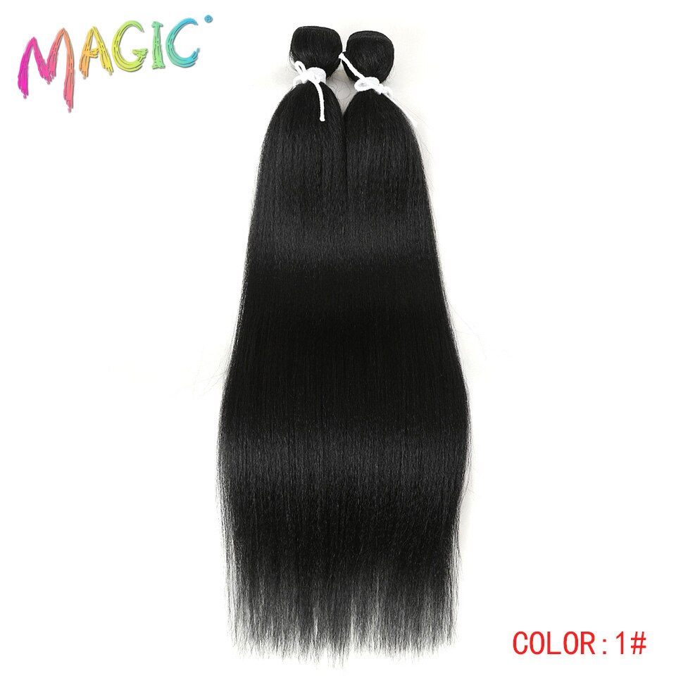 Yaki – Tissage synthétique droit magique, 2 pièces/lot de cheveux naturels, faisceaux de cheveux longs noirs, tissage de fibres haute température de 22 pouces: 1