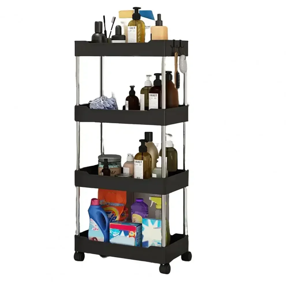 Storage Cart Multifunctional High Capacity Save Space 3/4-Tier Storage Movable Floor-Standing Rolling Vertical Shelf for Kitchen: GRAY