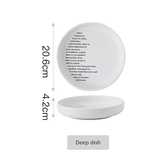 English alphabet White Dinner Plate Ceramic Kitchen Plate Tableware Set Food Dishes Rice Salad Noodles Bowl Soup: 8 inch Deep dish