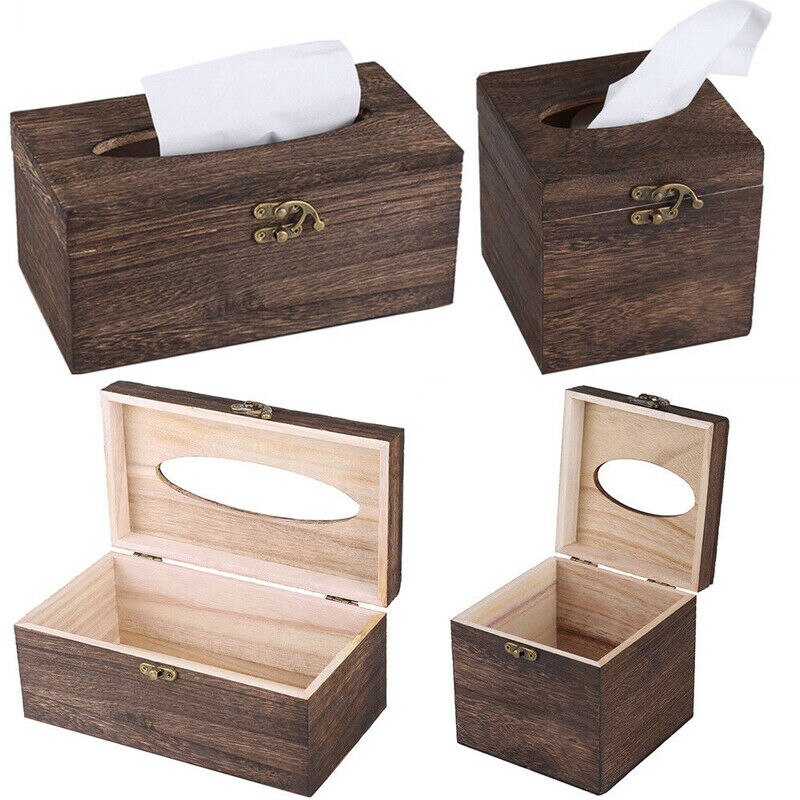 Retro Solid Wooden Tissue Box Toilet Paper Cover Case Napkin Holder Home Car Hotel Home Decor Holder Storage Organizer