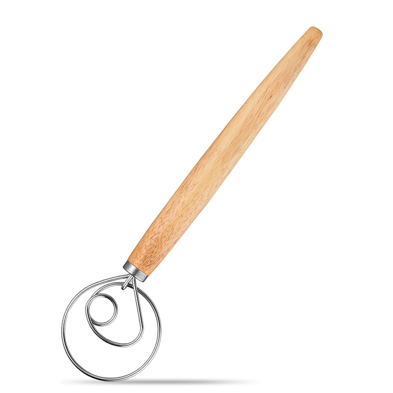 Mezclador de harina para hornear leche con mango de roble de 13 pulgadas, mezclador de harina, varilla mezcladora de masa danesa, bobina de acero inoxidable, batidora manual, herramienta de cocina