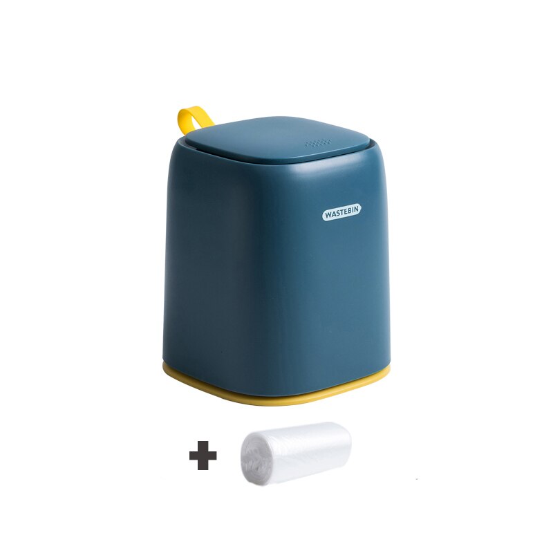 Mini Desktop Smart Table Trash Can Car Bin Bathroom Bedroom Office Kitchen Trash Can Waste Paper Basket Bucket Garbage Toilet: dark blue