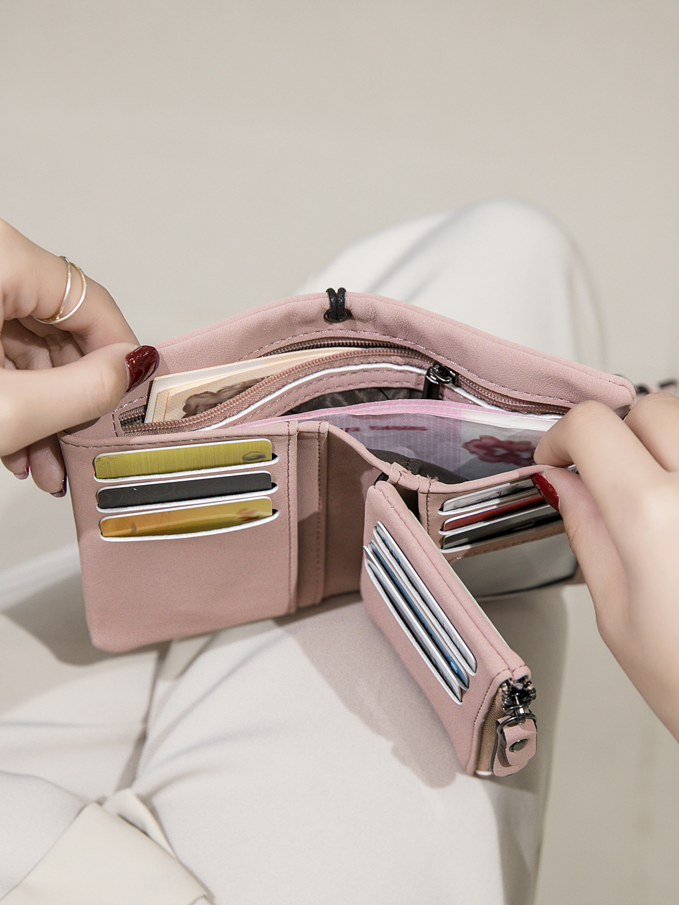 MIYIN Women's Short Wallet Minimalist Double Fold Multi Functional Zero Wallet with Cardholder Identity Window Coin Wallet
