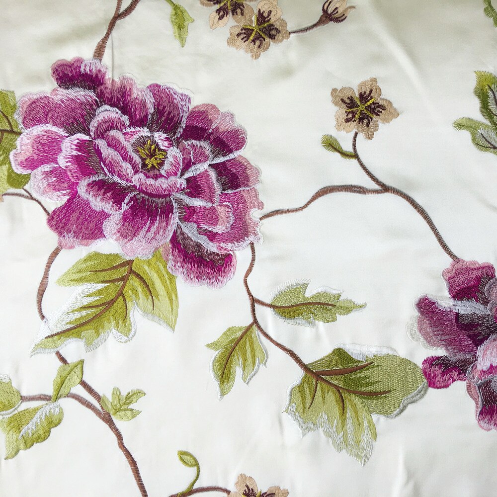 Luksuriøs kinesisk stil rose blomster broderi faux silke som hjem gardin stol pude dekorativt stof 140 cm bredde 2 farver: Beige