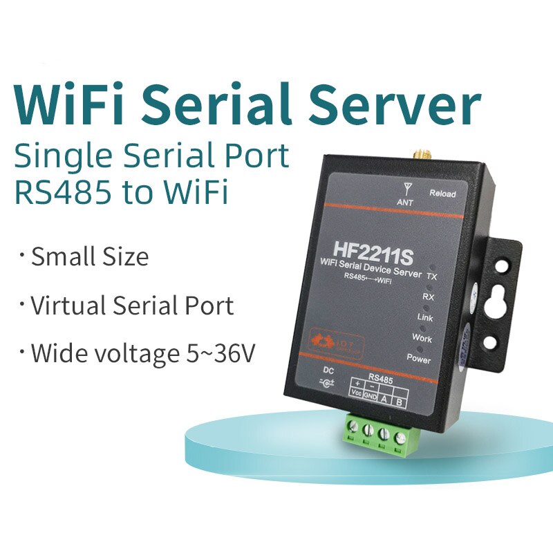 Single Serial Port RS485 to WIFI Server IOT Device Server HF2211S Support TCP/UDP/Telnet /Modbus TCP Protocol