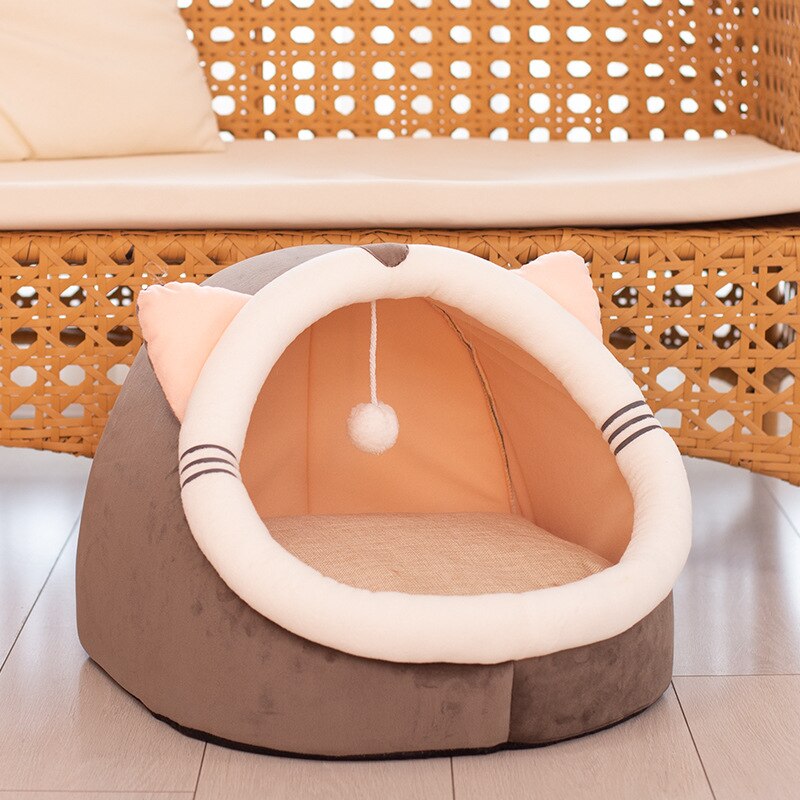 Pliable chat lit pour animaux de compagnie pour petit moyen chien doux nid chenil chaton lit maison sac de couchage animaux de compagnie hiver confortable maison Cave: Pink Ear Cat / 40x40x35cm