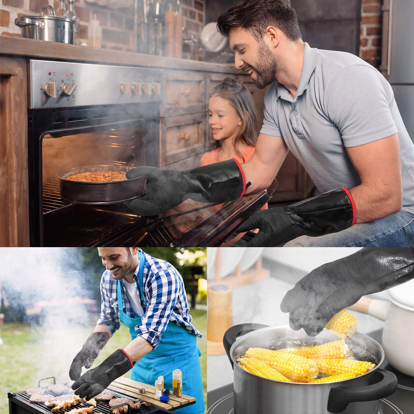 Bbq handsker 14 tommer til håndtering af varm mad lige i din frituregryde 1pc anti-lyse ildfarve hold handsker brandsikre nomex handske