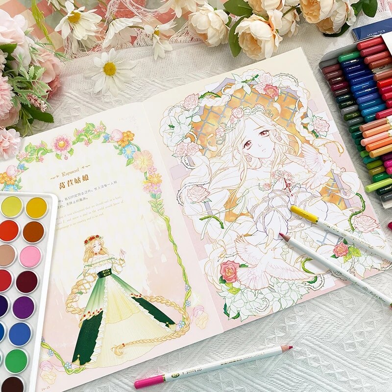 Chinese Ancient Style Adult Coloring Book Line Drawing Textbook Painting Cartoon Beauty Girl Anti-stress Coloring Books
