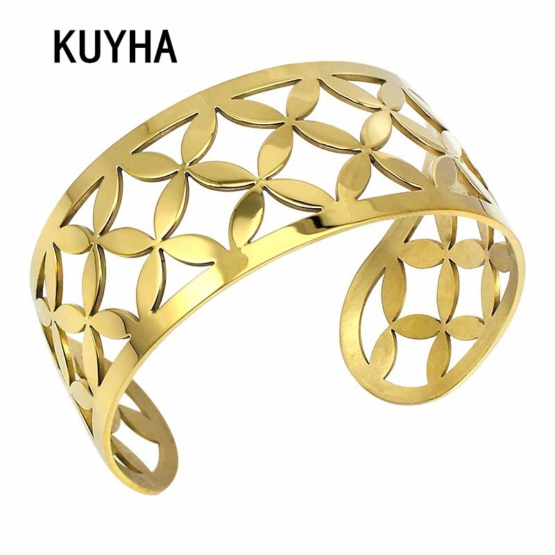 Stainless Steel Bracelet For Female Male Adjustable Hollow Arm Cuff Bangles Gold/Rose Gold/Silver Color Bangles Trendy Jewelry