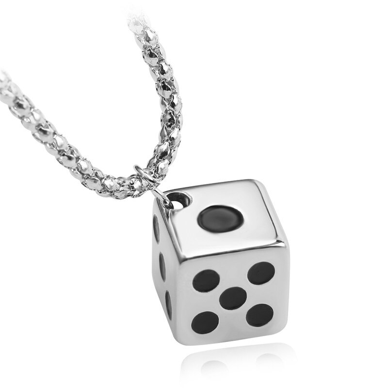 Creativo in lega di zinco catena quadrata gioco d&#39;azzardo fortuna e dadi pendente superficie liscia collana per donna uomo coppia gioielli girocollo: Silver