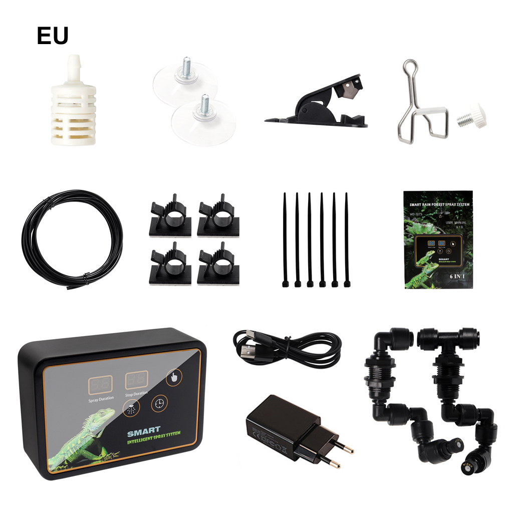 Intelligent Spraysystem för Reptiler - Elektronisk Timer Automatisk Dimma Fuktighetsgivare Regnskog Kit: Scharlakansrött