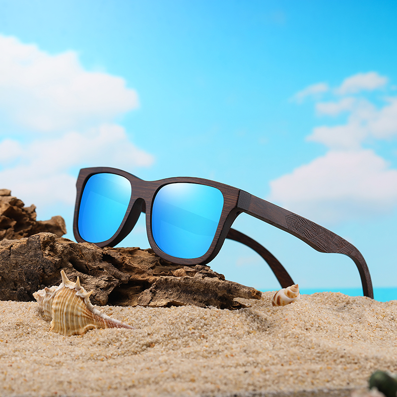 GM Sonnenbrille aus natürlichem Bambusholz, handgefertigt, polarisierte Brille, Spiegelbeschichtung, Gläser, Brillen mit Geschenkbox