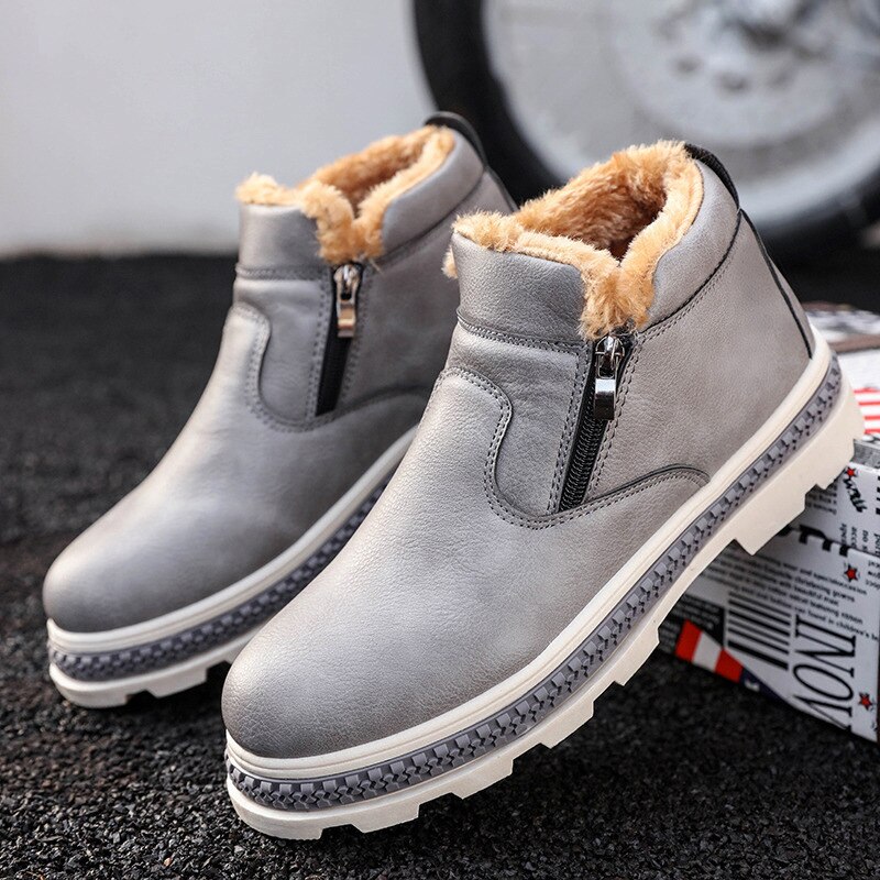 Dwayne Winter herren PU Super Warm Komfort Schnee Stiefel Zipper Winter männer Schuhe Zapatillas Winter männer boots39-44: Grau / 44