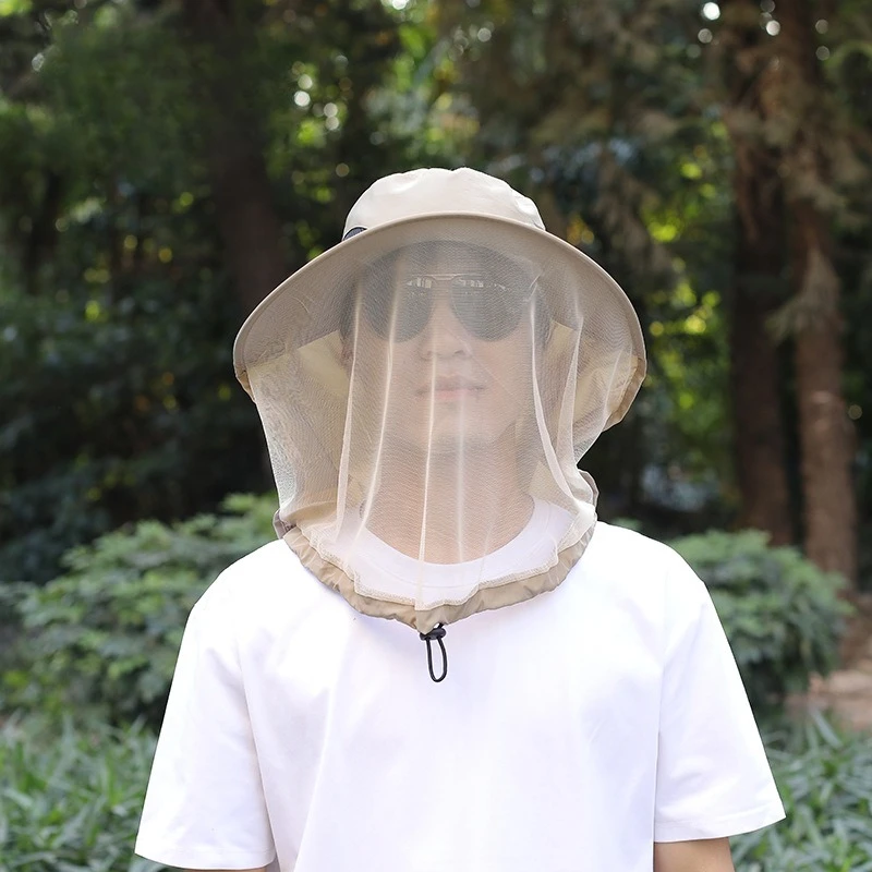 Anti-Mücken-Angelkappe, atmungsaktiv, verstellbar, Netzstoff, modischer, abweisender Insekten- und Bienenschutz für draussen-Camping: Himmel Blau