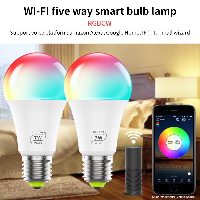 Led Lamp Wifi Smart Lamp Ondersteunt Alexa Google Home Ifttt Smart Voice Control Bulb Lamp B22 E26 E27 Slimme Lamp thuis Outdoor