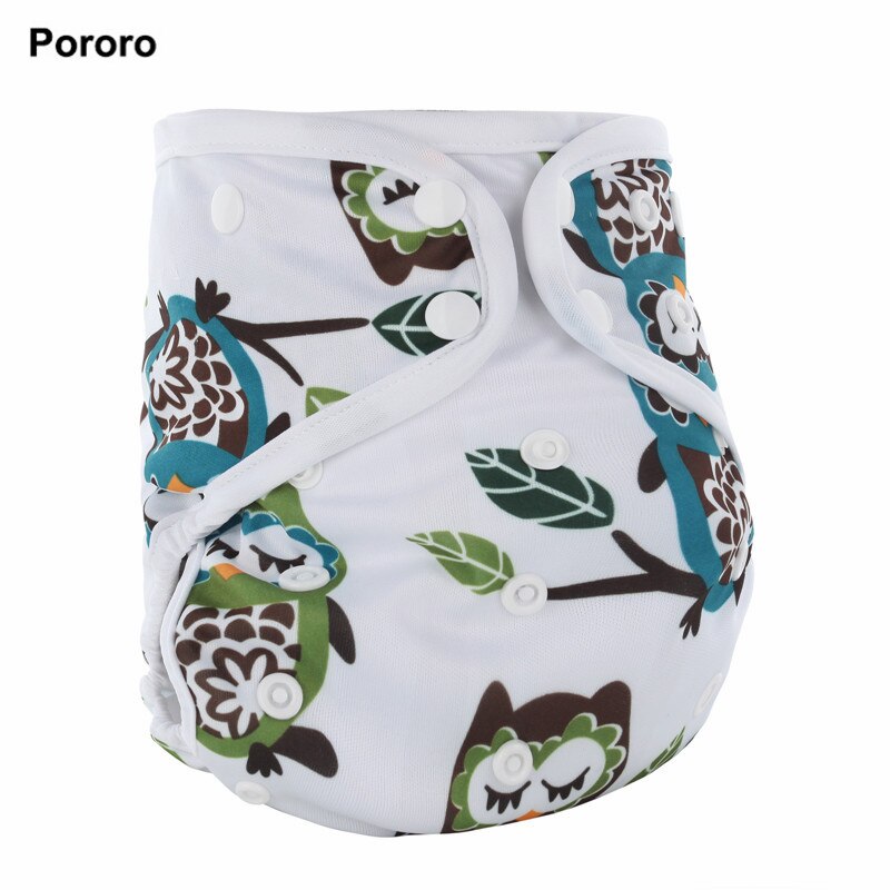 PORORO all in one baby cloth diaper with bamboo inserts, waterproof PUL AIO size adjustable nappies with white color binding