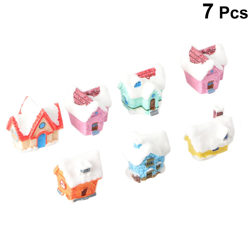 7Pcs Micro-Landschap Hars Mini Huis Craft Europese Stijl Kleine Huisje Desktop Decoratie Kerst Miniatuur Cabine Versiering